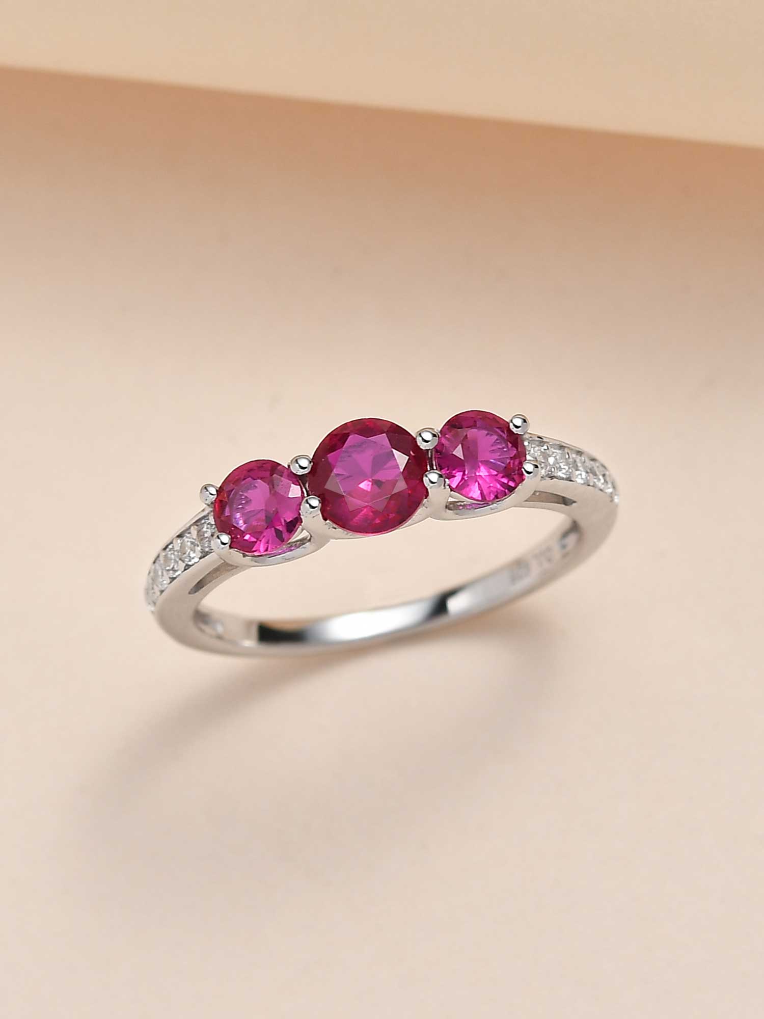 Red Ruby Three Stone Silver Engagement Ring for Women |Daily Wear Rings