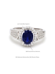 BLUE SAPPHIRE HALO 925 SILVER RING