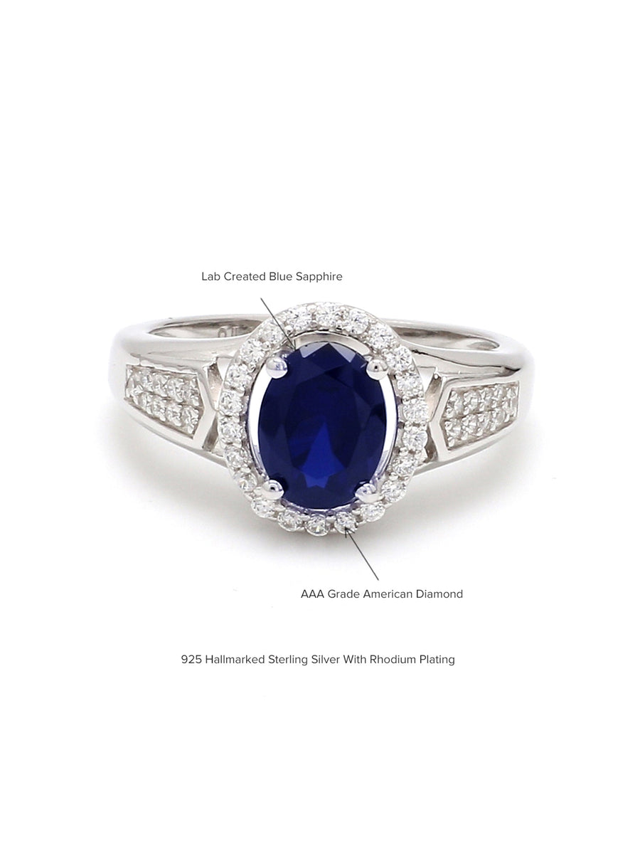 BLUE SAPPHIRE HALO 925 SILVER RING