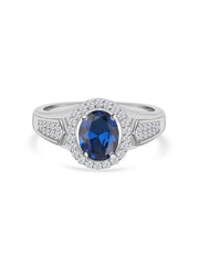 Blue Sapphire 925 Silver Halo Ring-2
