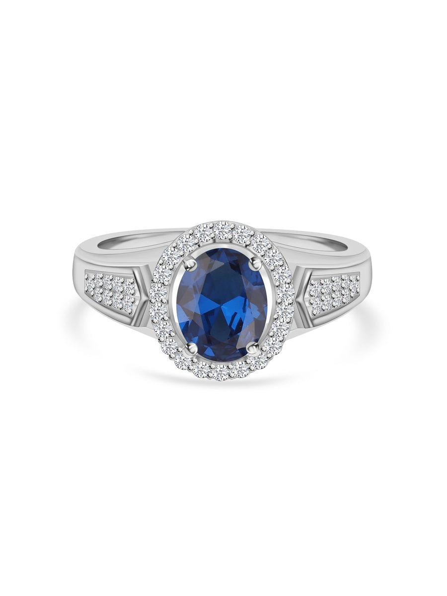 Blue Sapphire 925 Silver Halo Ring-2