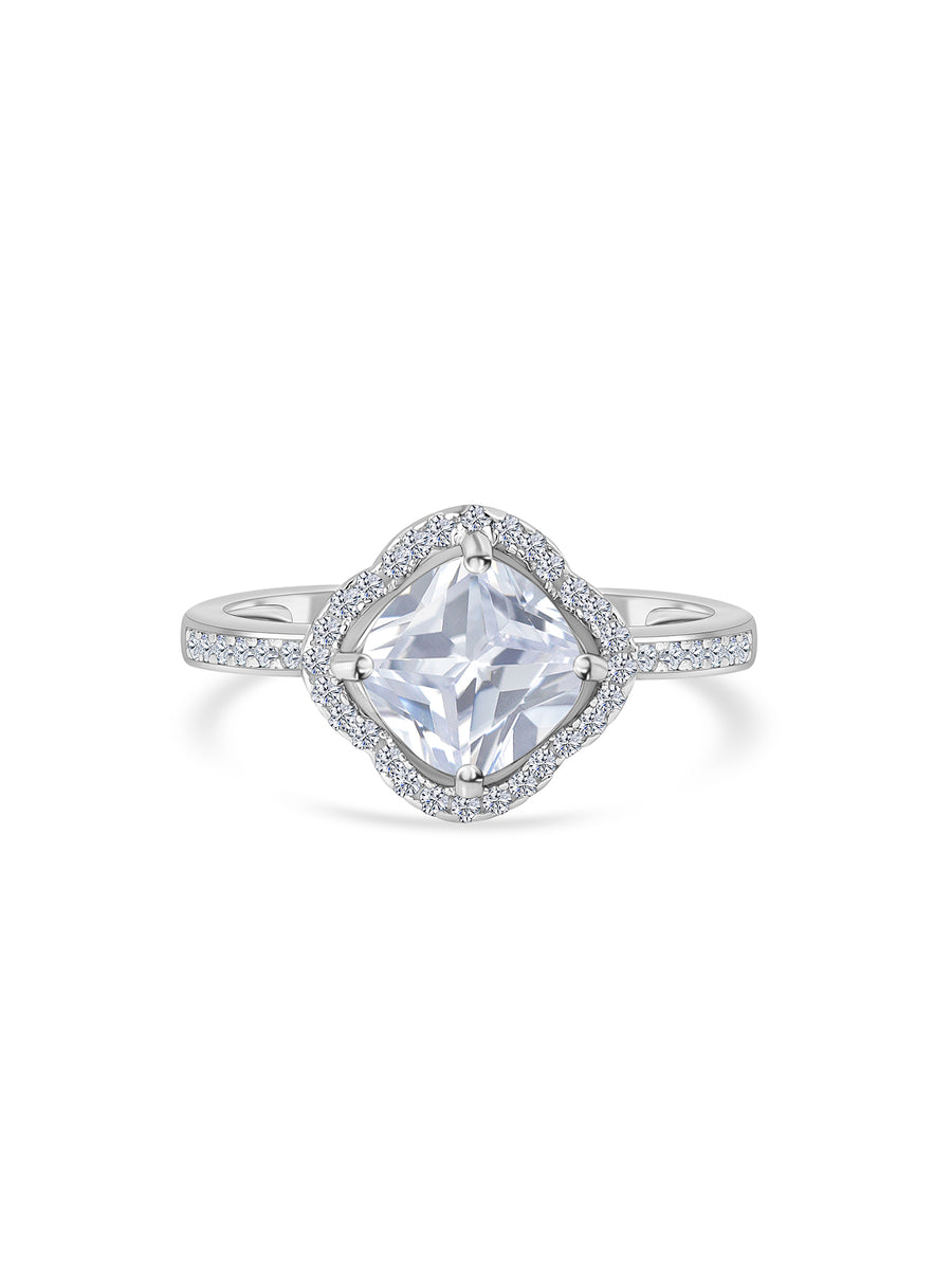 1.5 Carat American Diamond Flower Halo Ring For Women