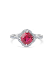 1.5 Carat Ruby Red Flower Halo Ring For Women