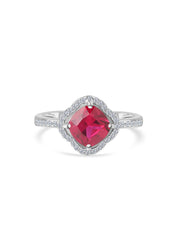 1.5 Carat Ruby Red Flower Halo Ring For Women