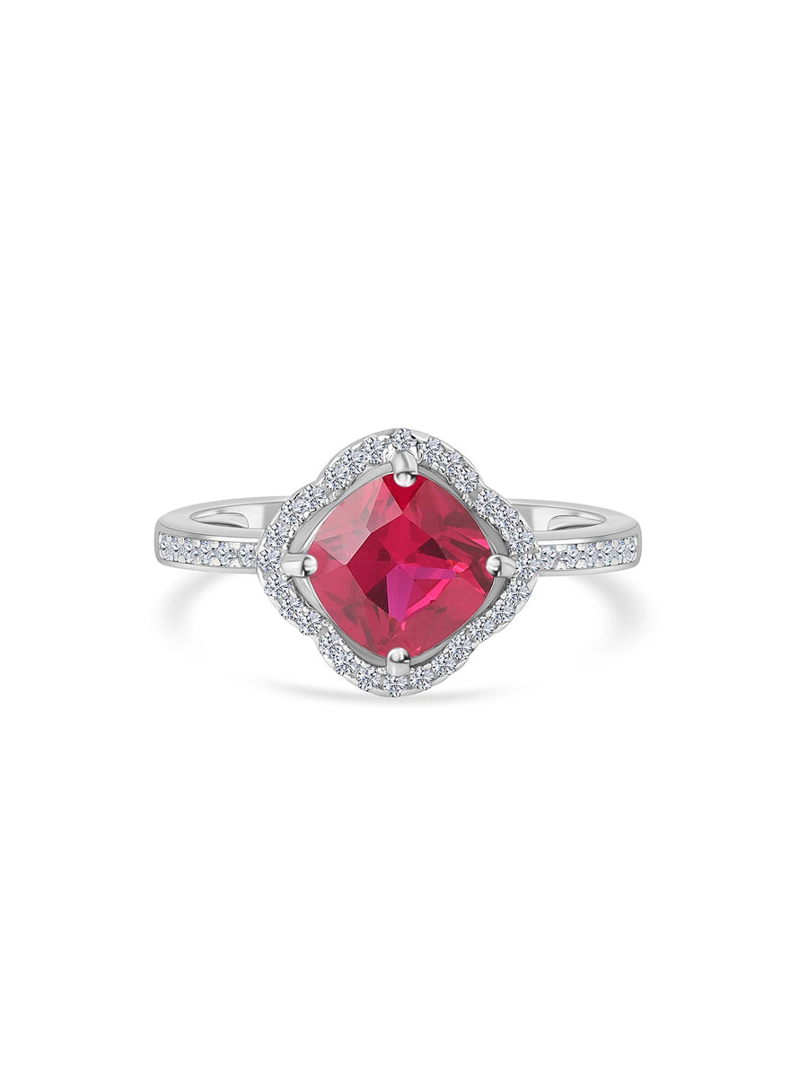 1.5 Carat Ruby Red Flower Halo Ring For Women