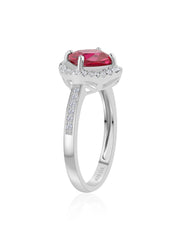 1.5 Carat Ruby Red Flower Halo Ring For Women