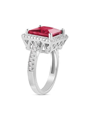 Red Ruby And American Diamond Princess Cut Party Wear Ring In 925 Sterling Silver