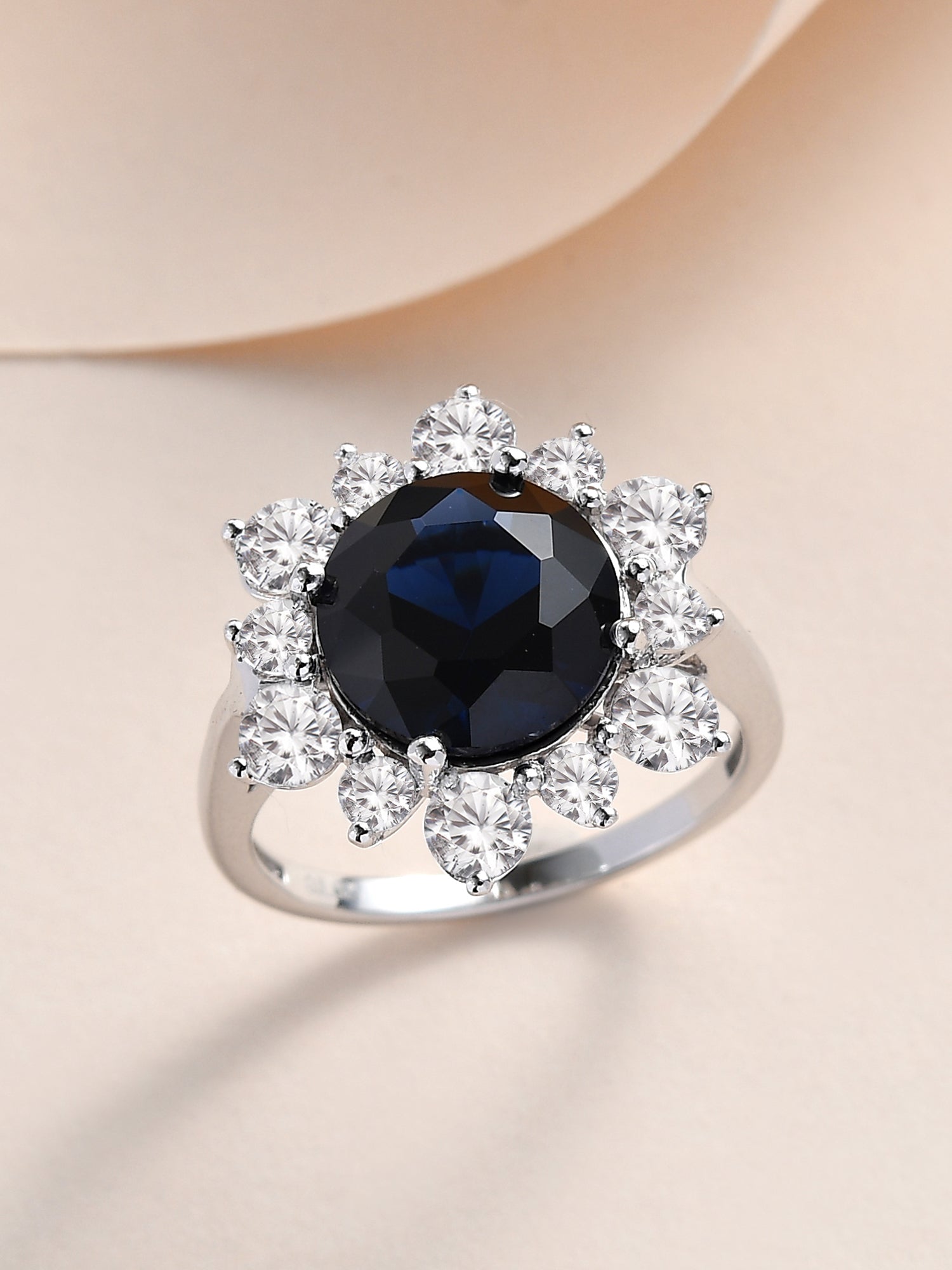 925 Sterling Silver Blue Flower Ring