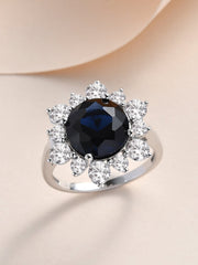 925 Sterling Silver Blue Flower Ring