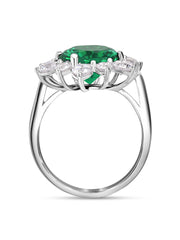 3.5 Carat Emerald Flower Ring In 925 Silver