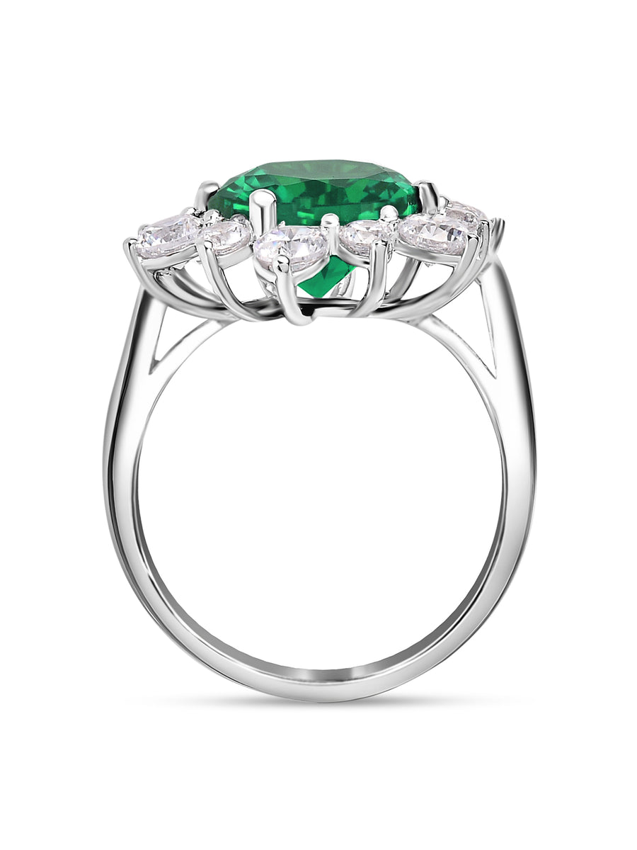 3.5 Carat Emerald Flower Ring In 925 Silver