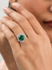 3.5 Carat Emerald Flower Ring In 925 Silver-1