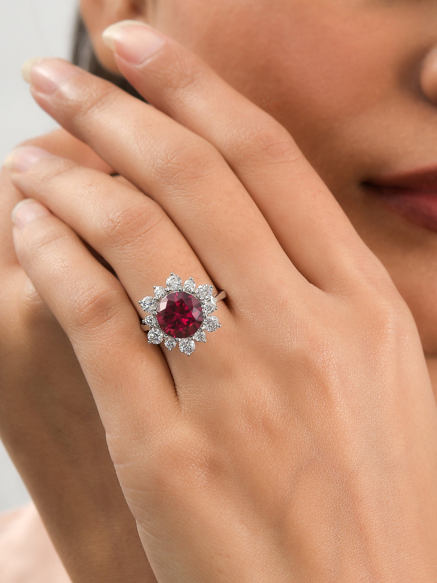 3.5 Carat Ruby Flower Ring In 925 Silver