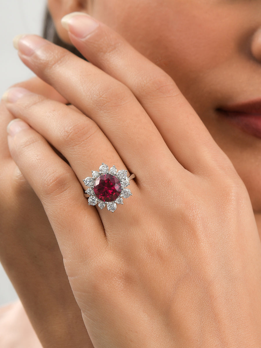 3.5 Carat Ruby Flower Ring In 925 Silver