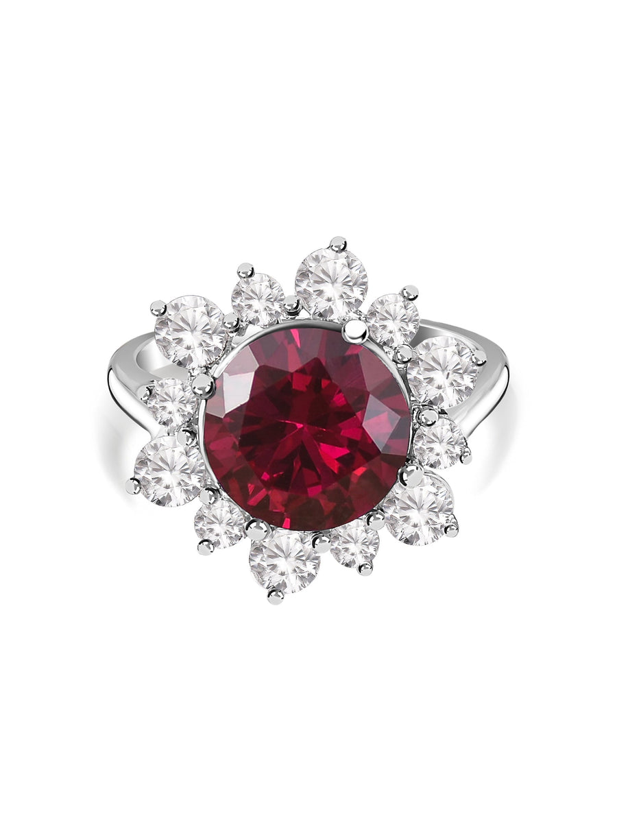 3.5 Carat Ruby Flower Ring In 925 Silver-3