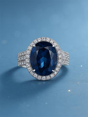 Glamm Blue Sapphire Oval Ring In 925 Silver
