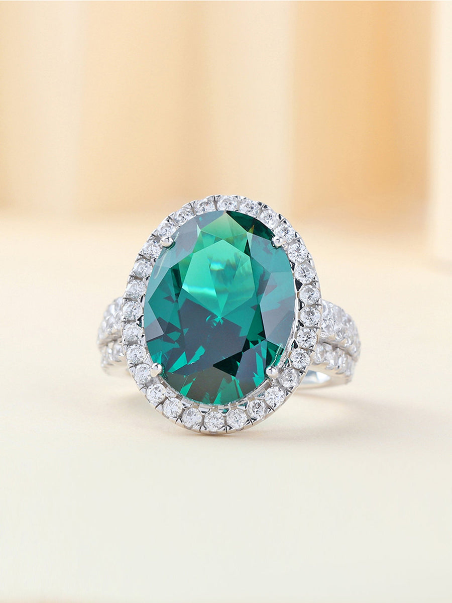 GLAMM EMERALD OVAL RING IN 925 SILVER