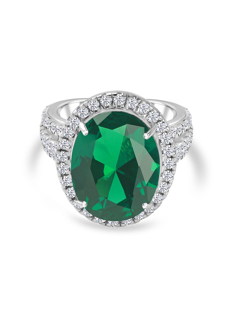 GLAMM EMERALD OVAL RING IN 925 SILVER-1