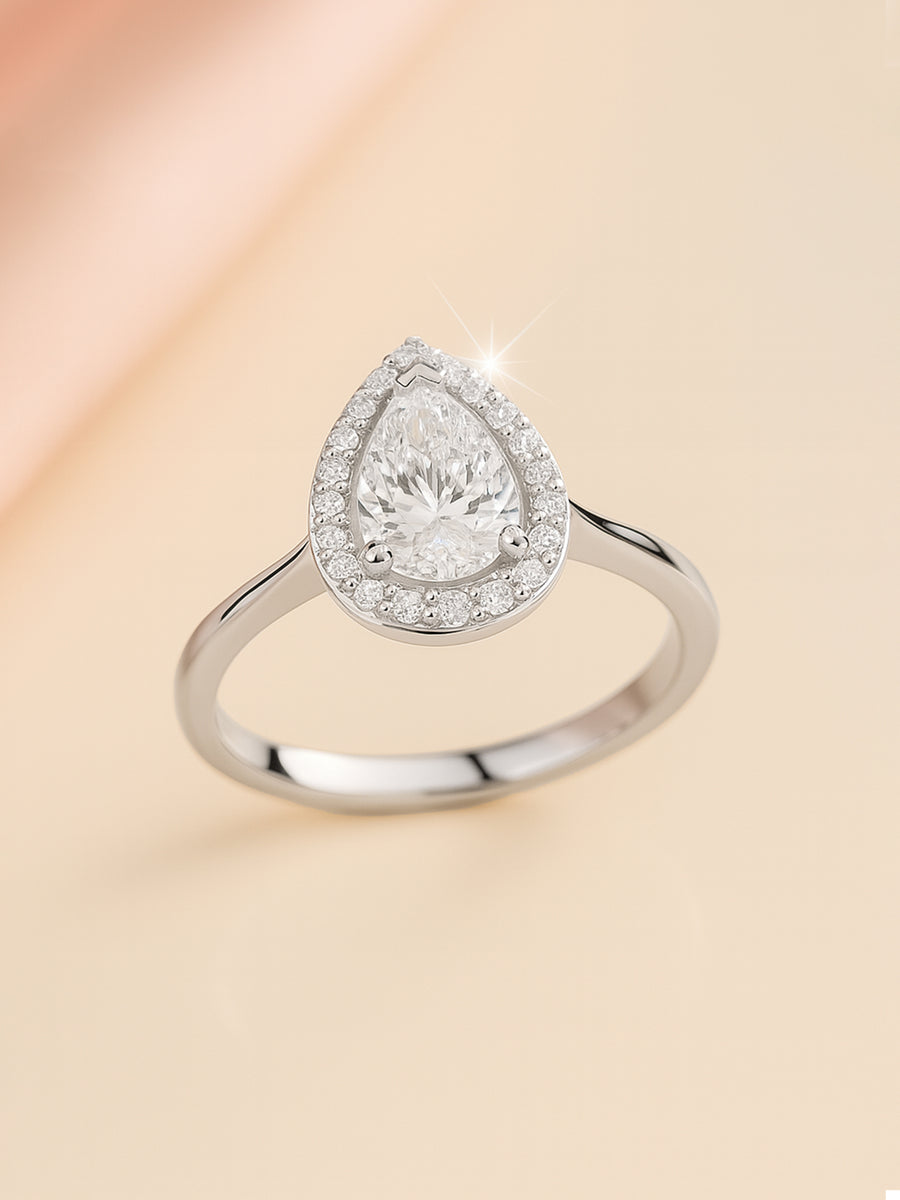 1 Carat Pear Lab Grown Diamond Halo Ring