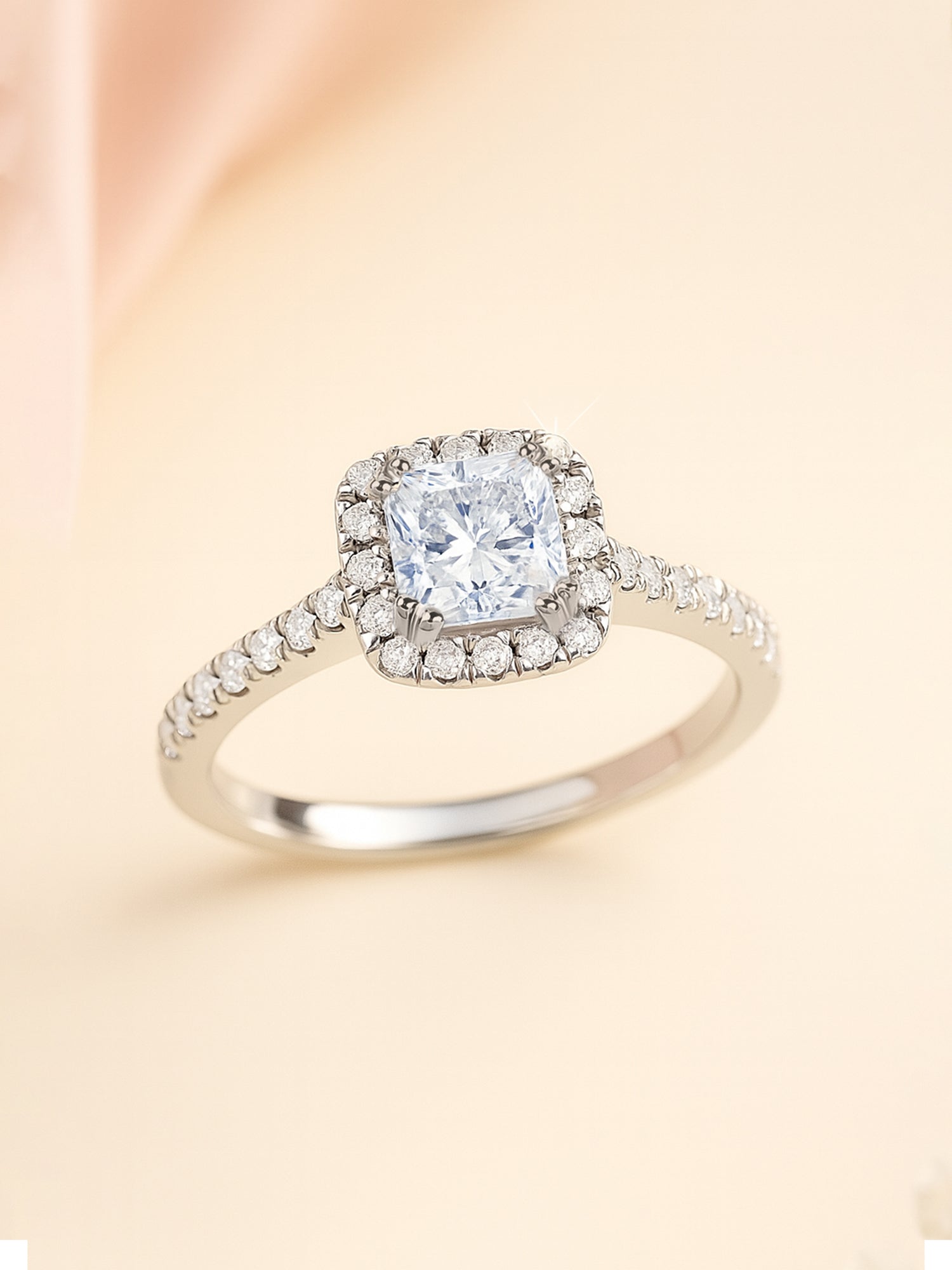 1 Carat Princess Quad Lab Grown Halo Ring