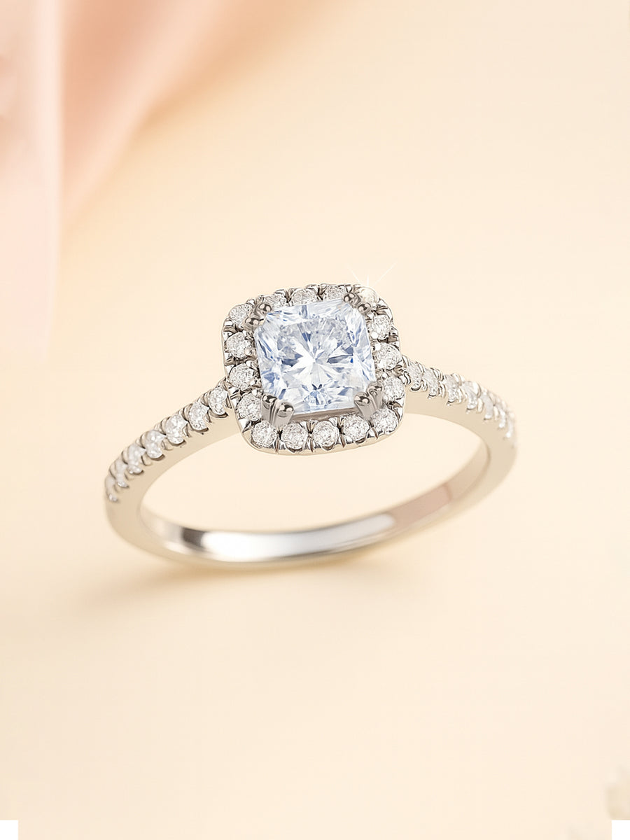 1 Carat Princess Quad Lab Grown Halo Ring