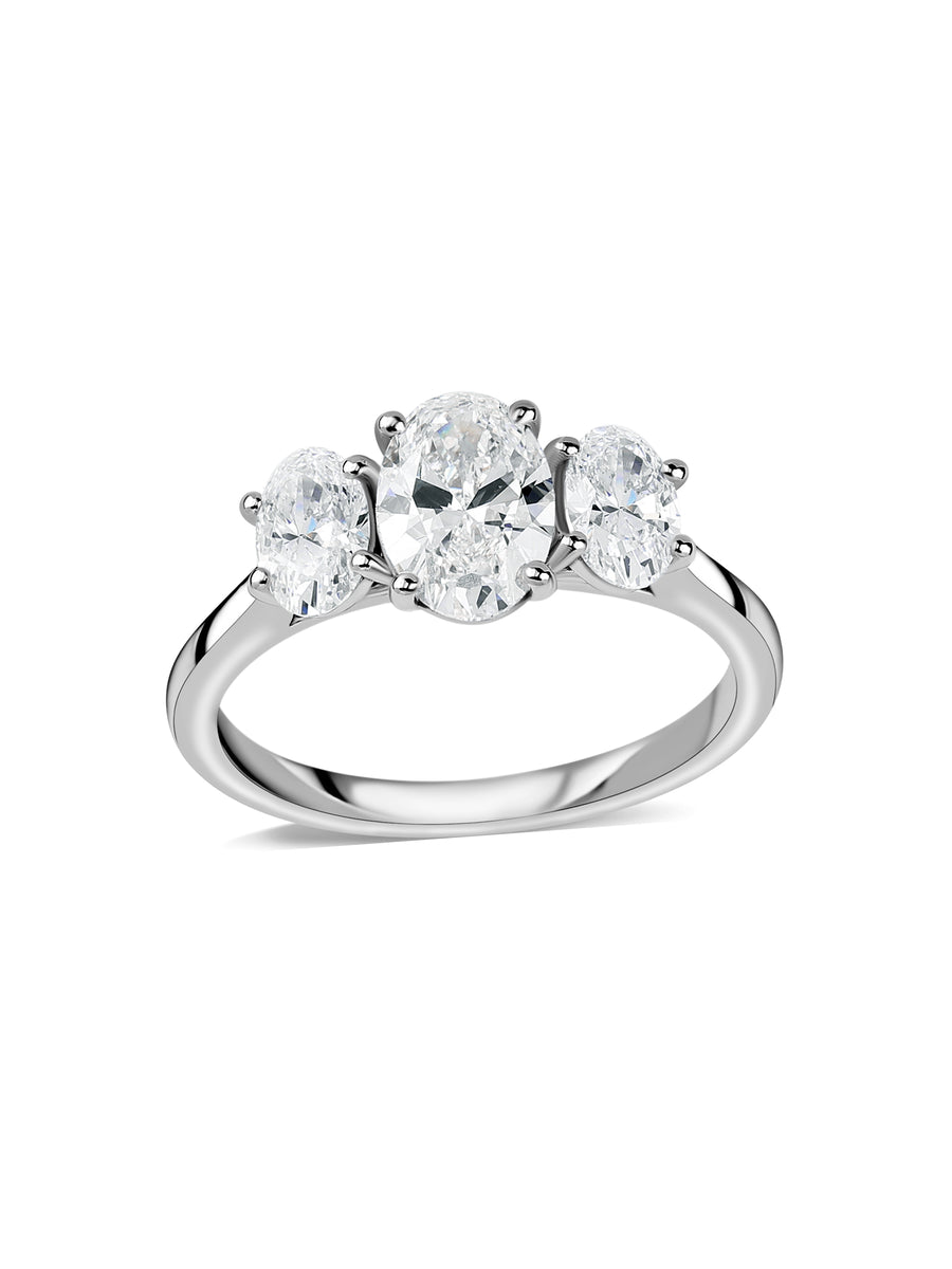 Oval Lab Diamond Three Stone Engagement Ring