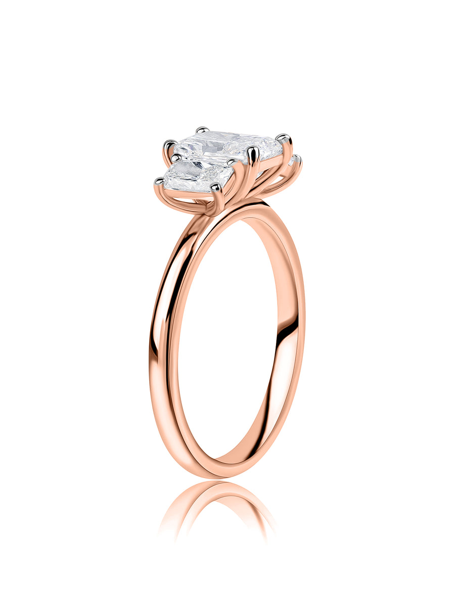 Radiant Line Lab Grown Diamond Three Stone Ring