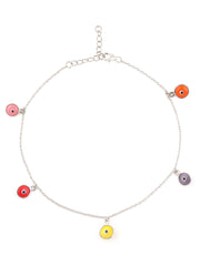 EVIL EYE MULTI CHARM 925 SILVER ANKLET FOR GIRLS