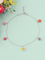 EVIL EYE MULTI CHARM 925 SILVER ANKLET FOR GIRLS-1