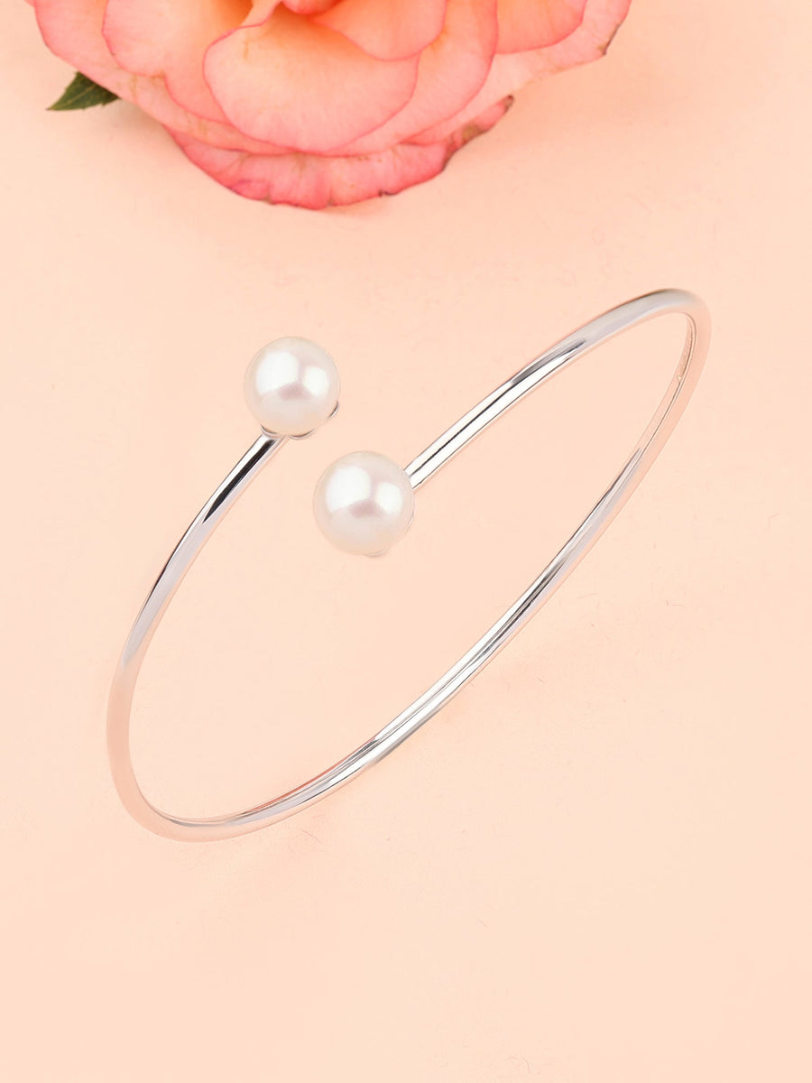 Pearl Silver Flexible Bangle For Women