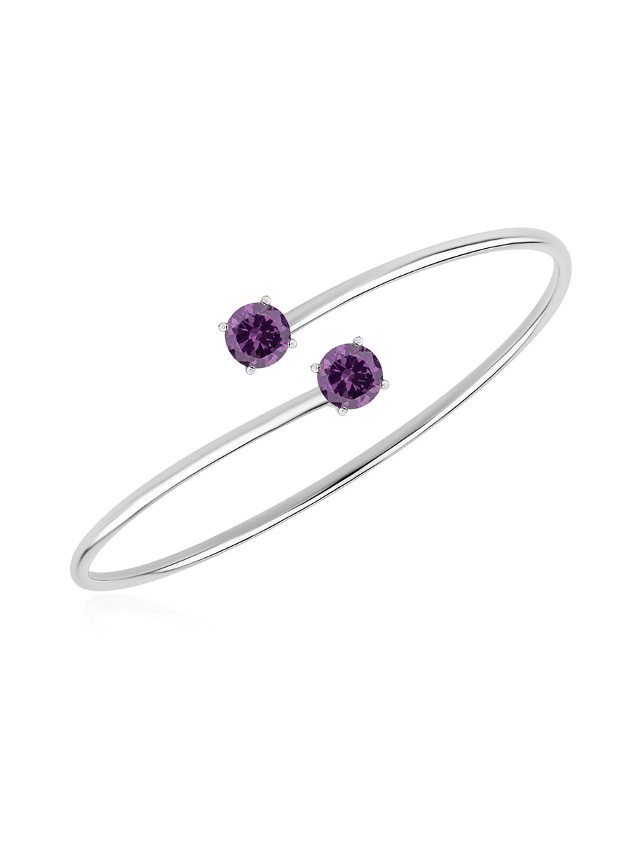 Amethyst Silver Flexible Bangle For Women