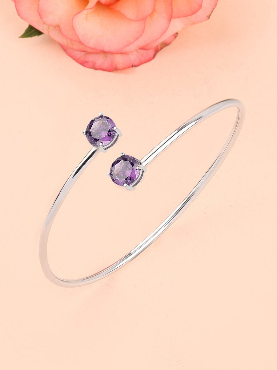 Amethyst Silver Flexible Bangle For Women