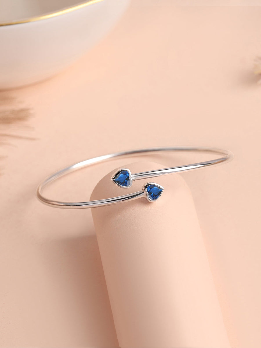 Sapphire Heart Cuff Silver Bangle