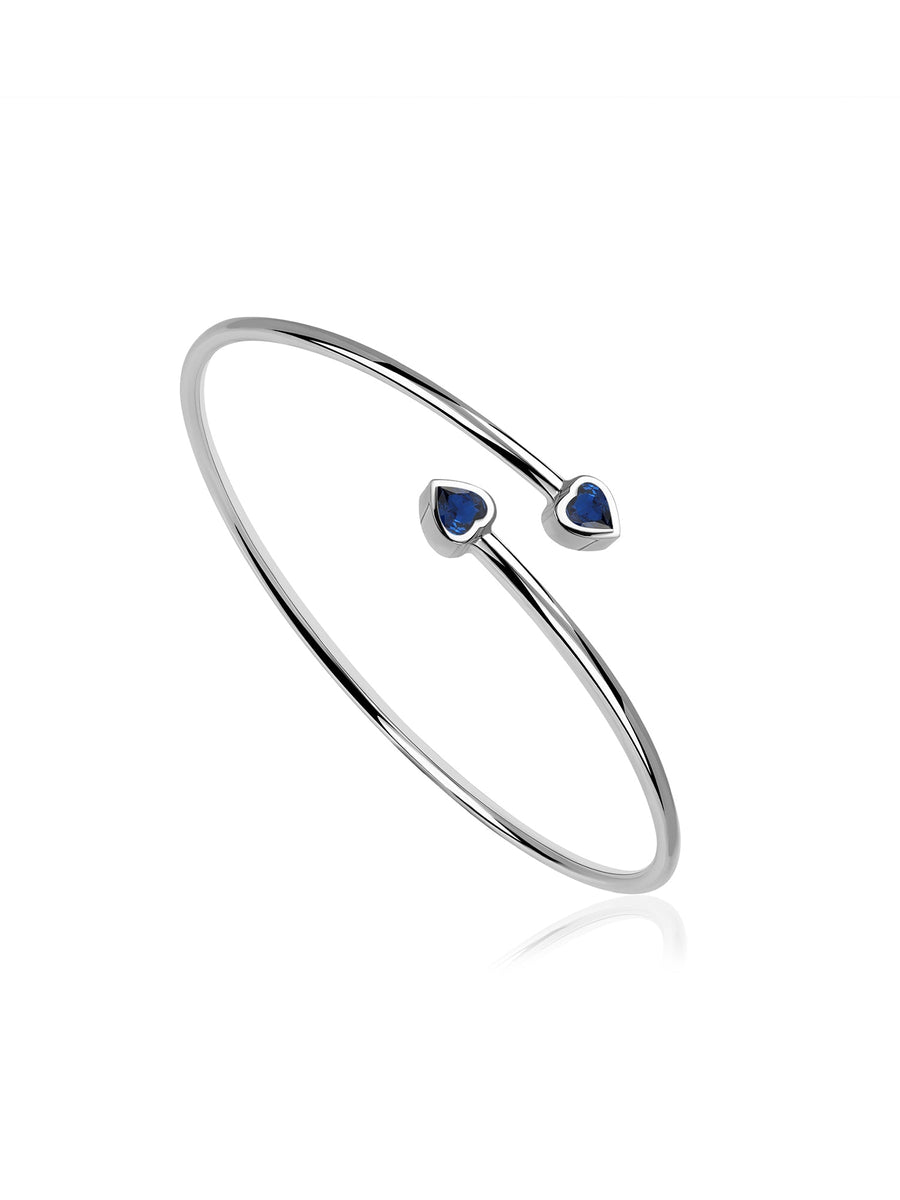 Sapphire Heart Cuff Silver Bangle