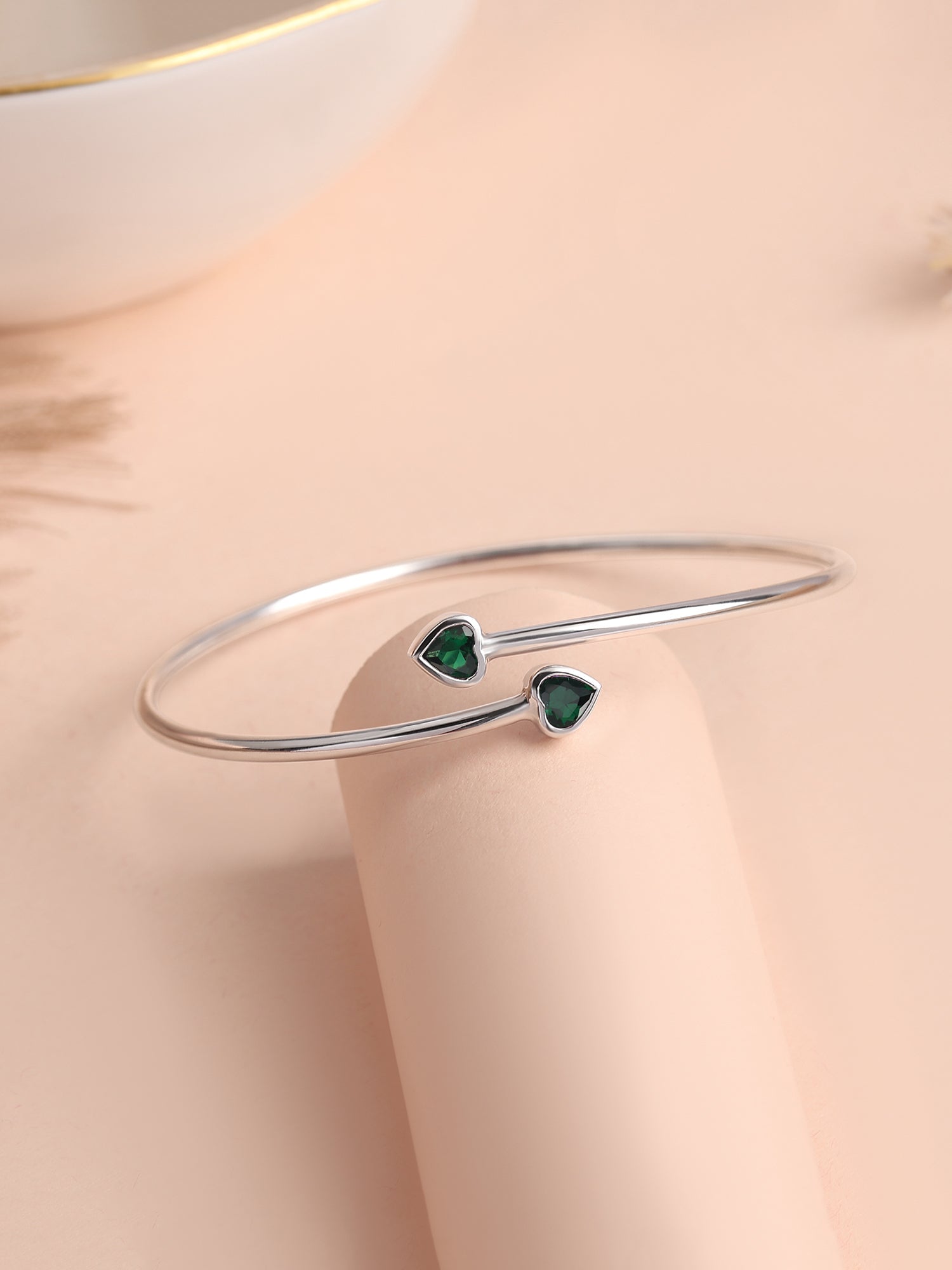 Emerald Heart Cuff Silver Bangle