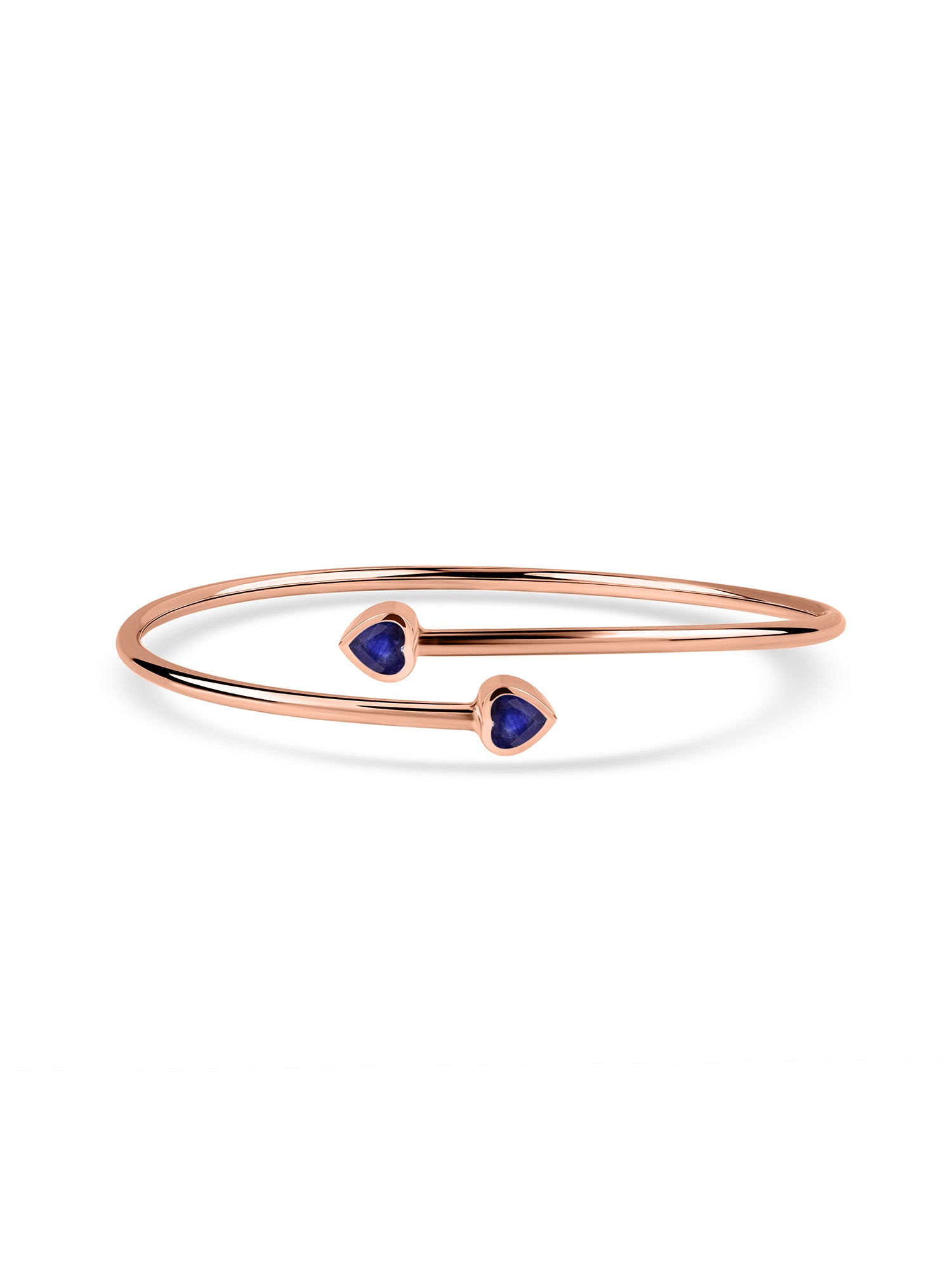 Blue Sapphire Heart Flexible Gold Bangle