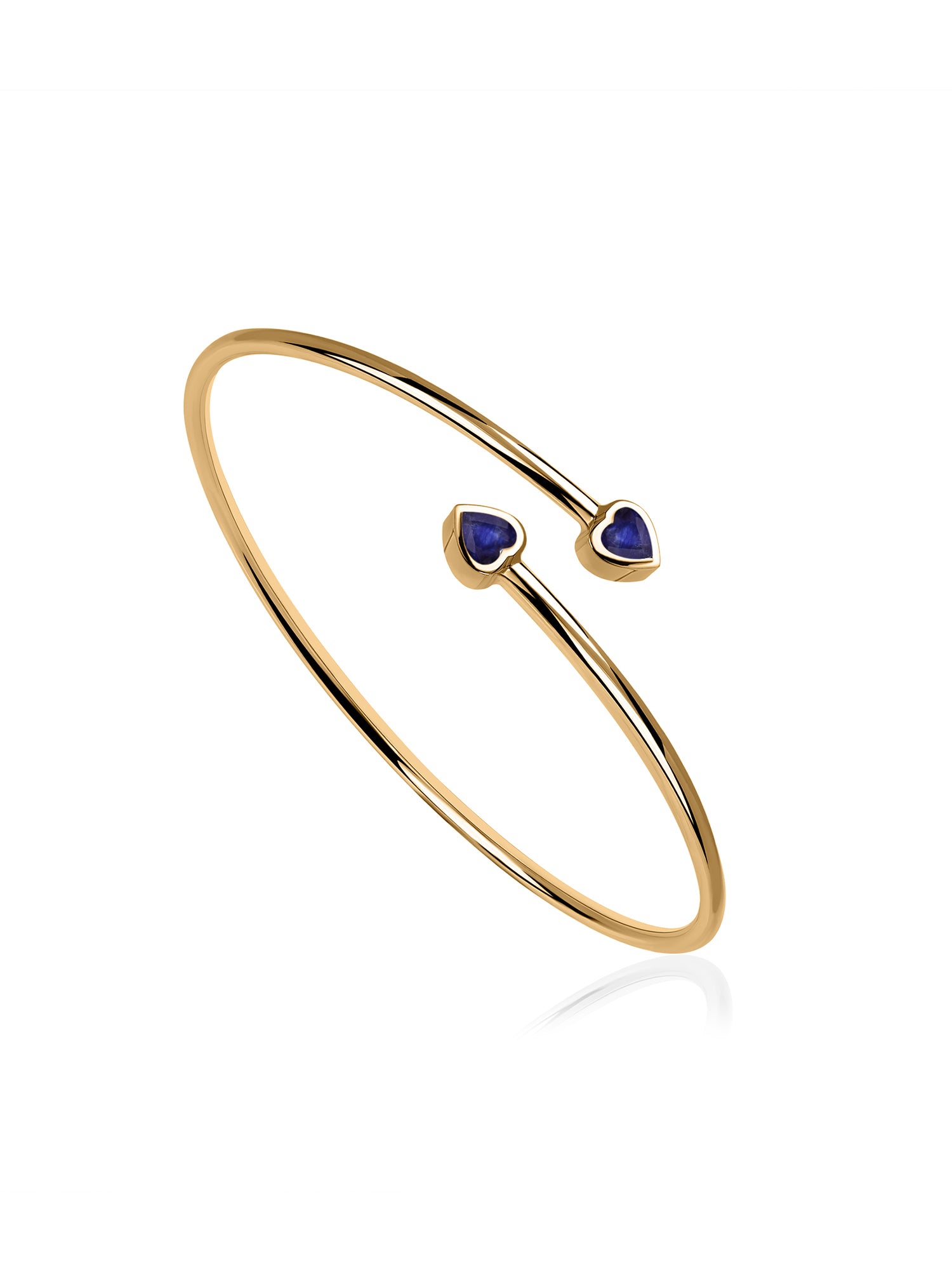 Blue Sapphire Heart Flexible Gold Bangle