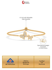 BIS Hallmared Butterfly Design Gold Bracelet for Women with lab grown diamond 