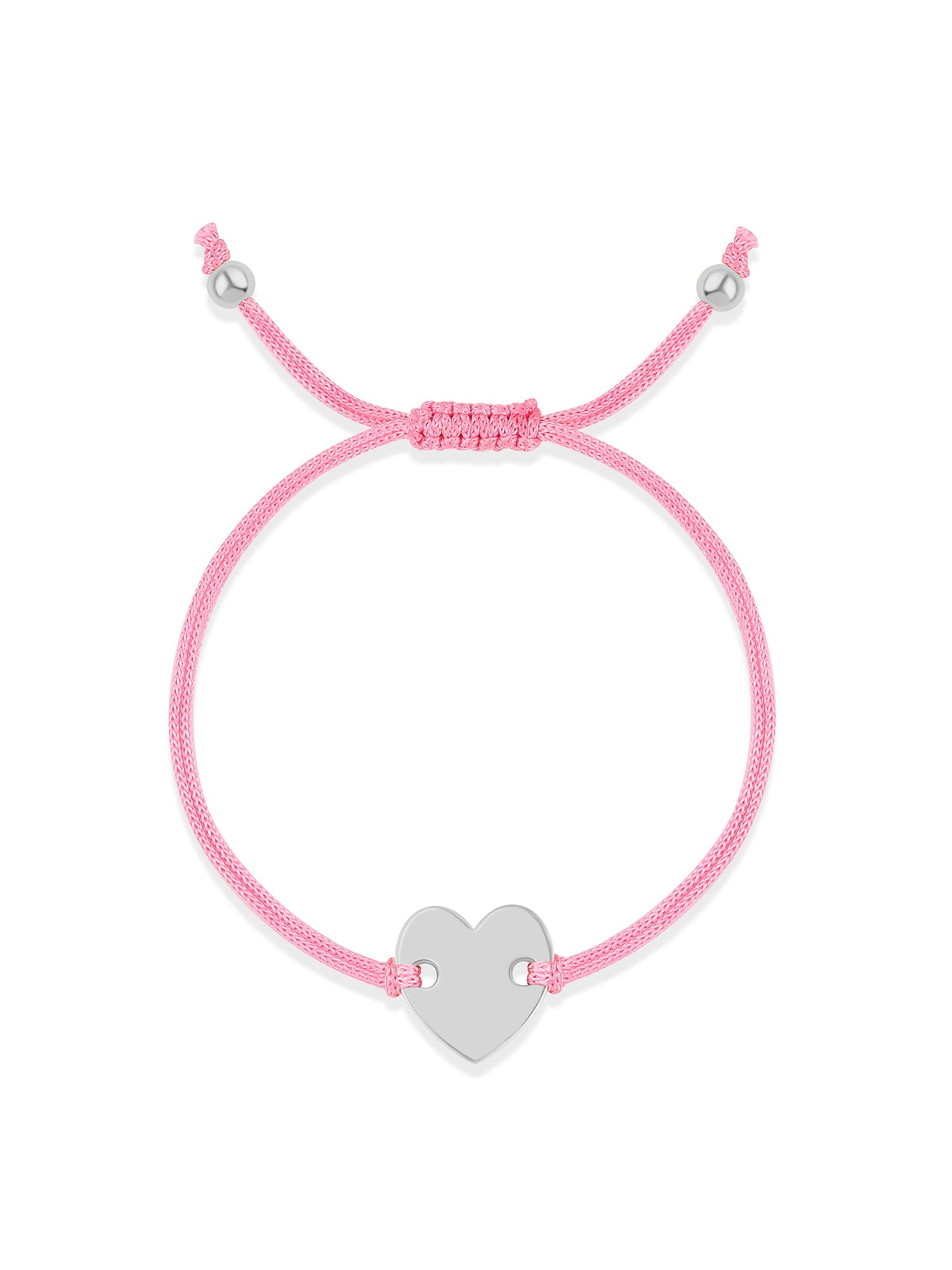 Pink Thread Adjustable Silver Heart Bracelet For Valentines