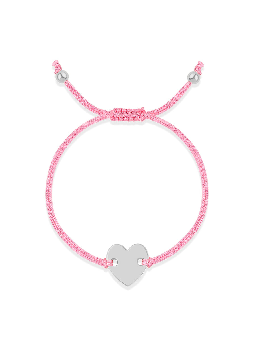 Pink Thread Adjustable Silver Heart Bracelet For Valentines