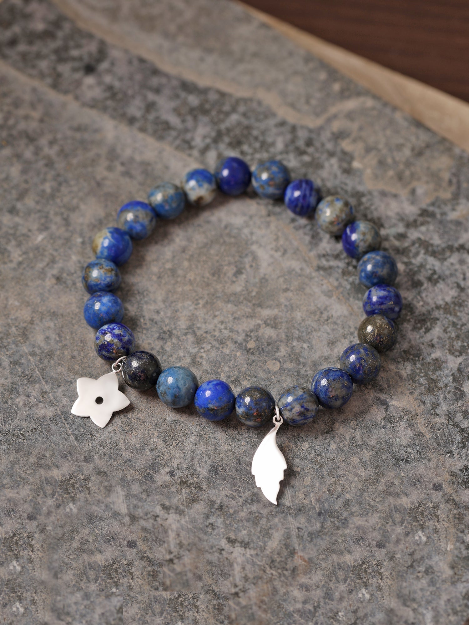 Lapis Beads Charm Bracelet For Inner Power