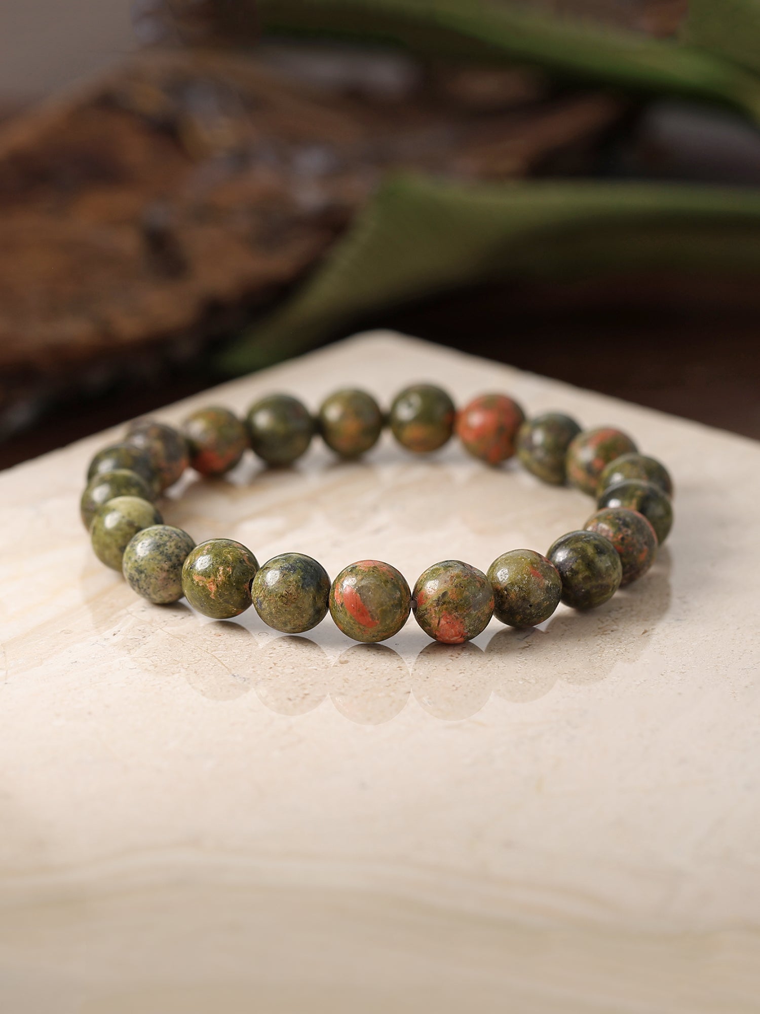 Epidotized Granite Beads Bracelet For Growth