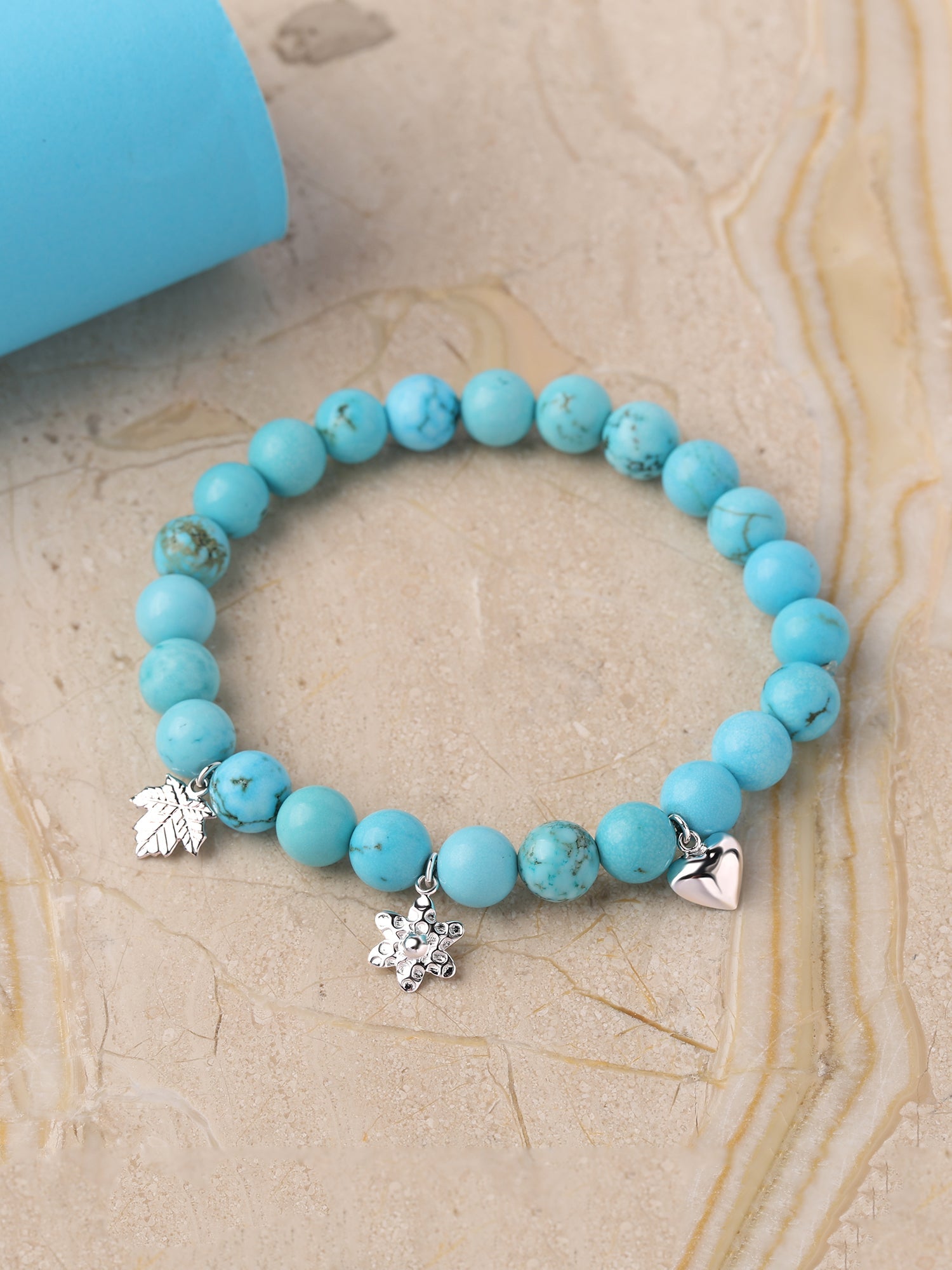 Blue Turquoise Beads Charm Bracelet For Anxiety