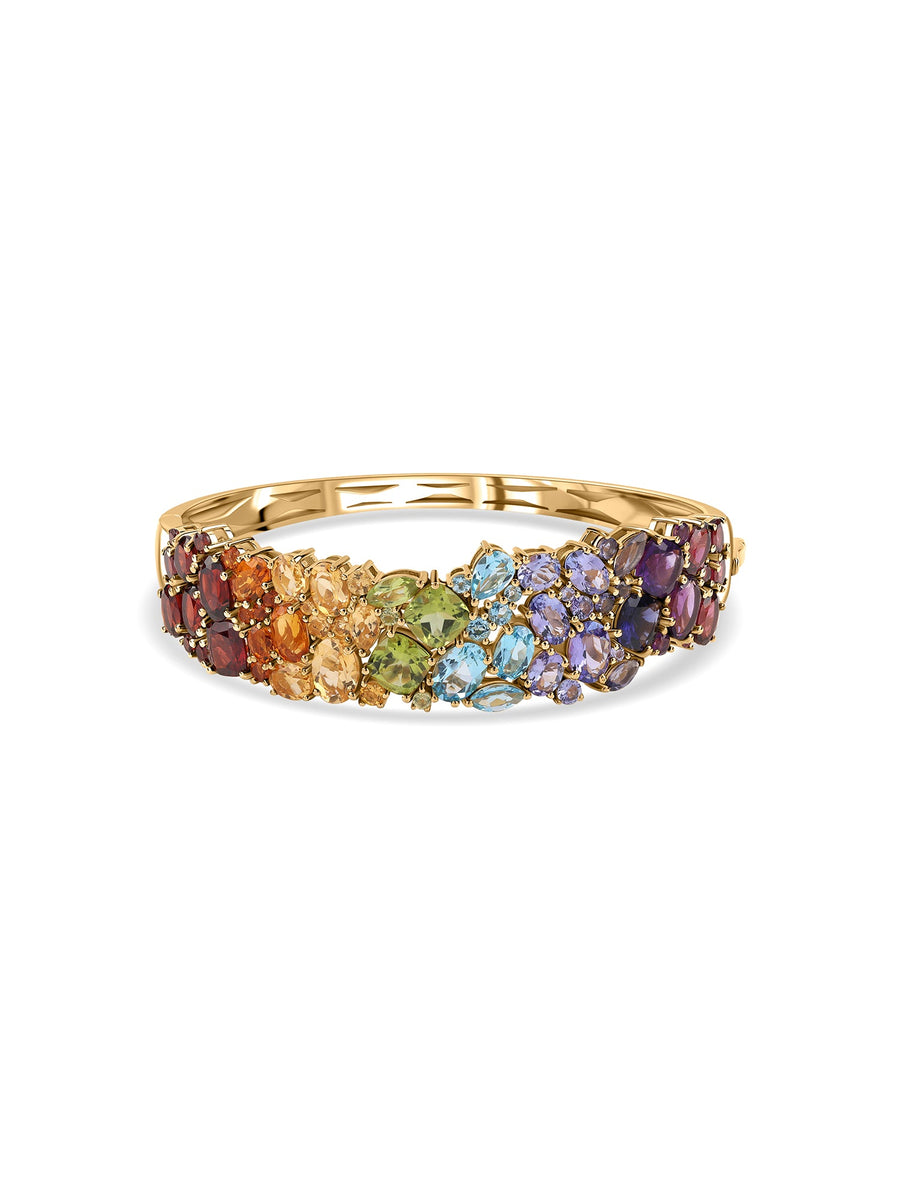 Natural Multi-Gemstone Silver Bangle