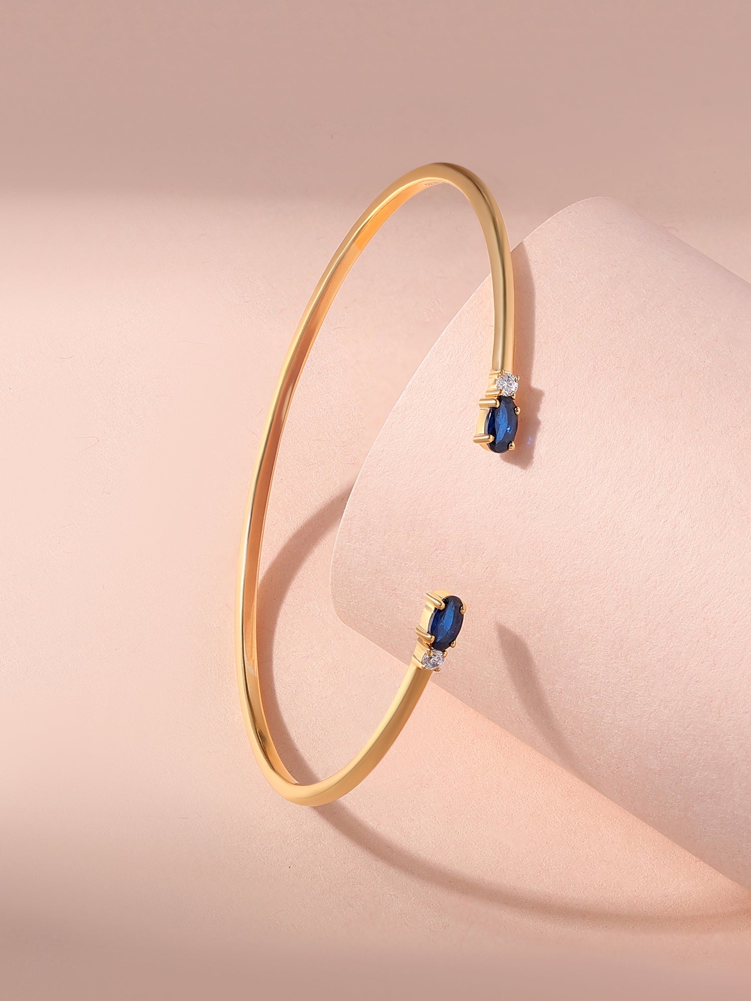 Blue Sapphire Golden Bangle For Women - Size 2.4