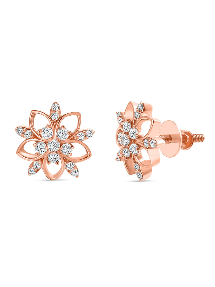 Lab Grown Diamond Blooming Flower Stud Earrings