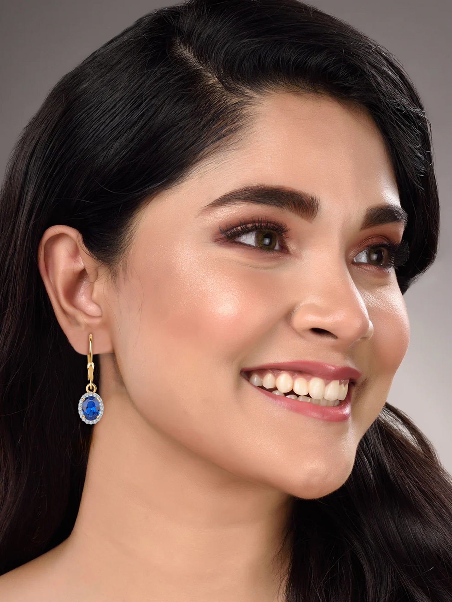 Blue Sapphire Dangle Earrings with Lever Back