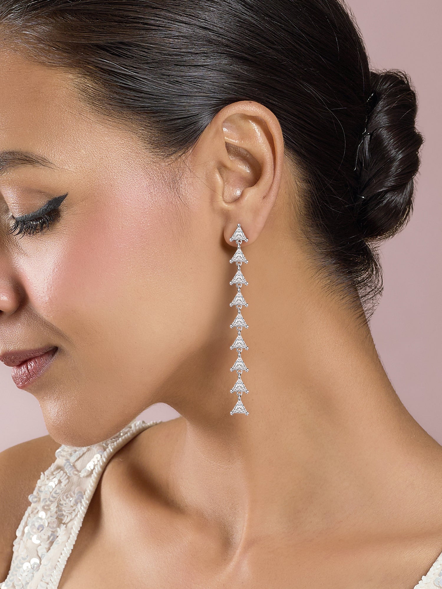 Everyday Trio Diamond Look Dangle Earrings