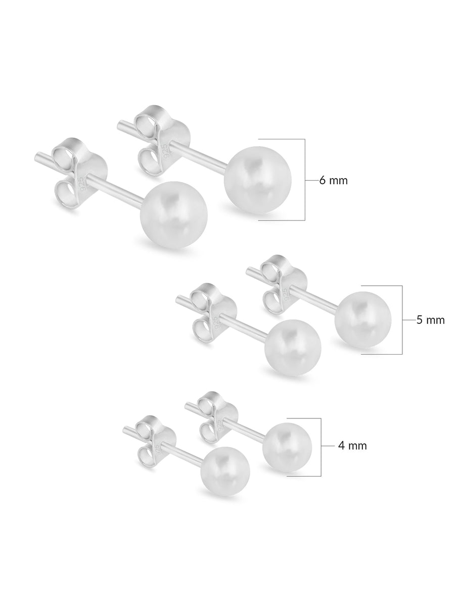 SET OF 3 PAIR BALL SILVER  STUD EARRINGS 4MM 5MM 6MM-2