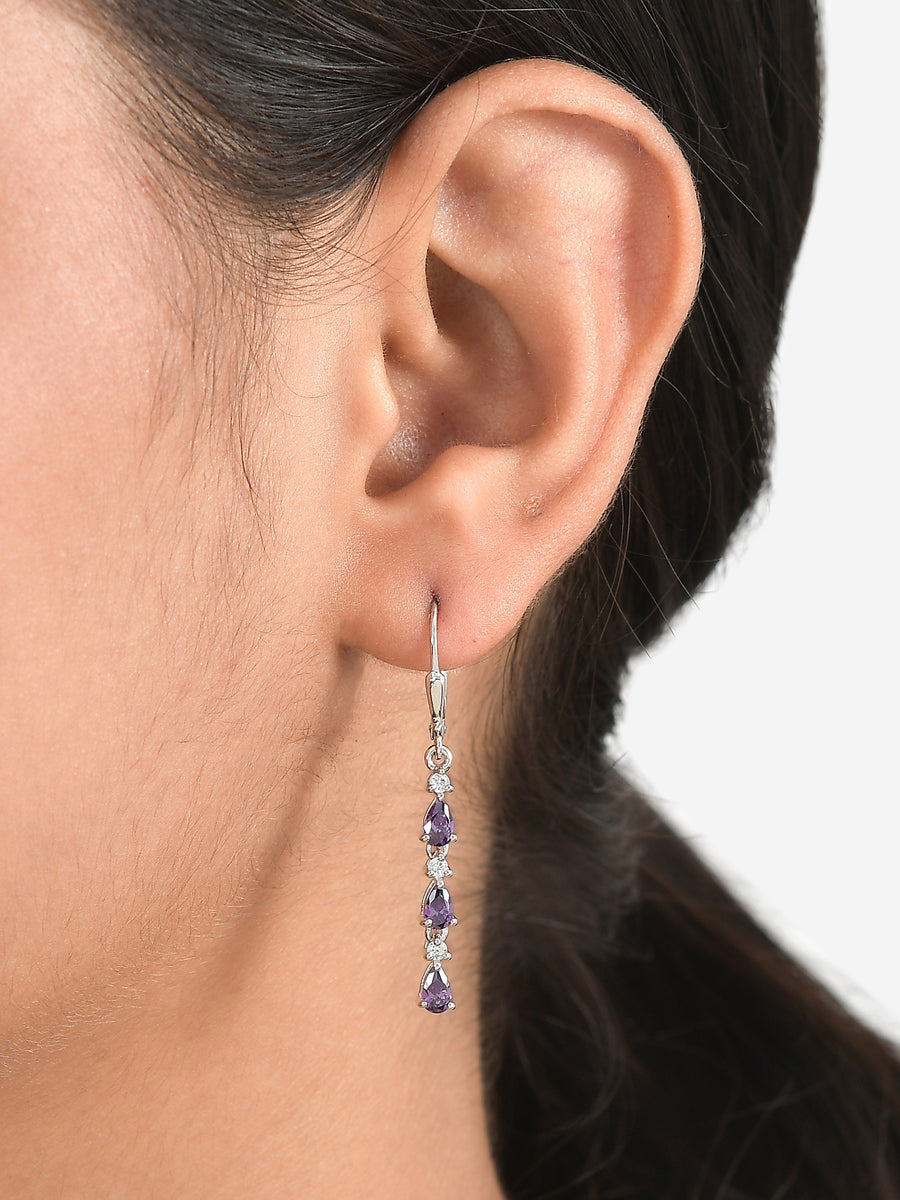 Amethyst Silver Dangle Earrings For Women